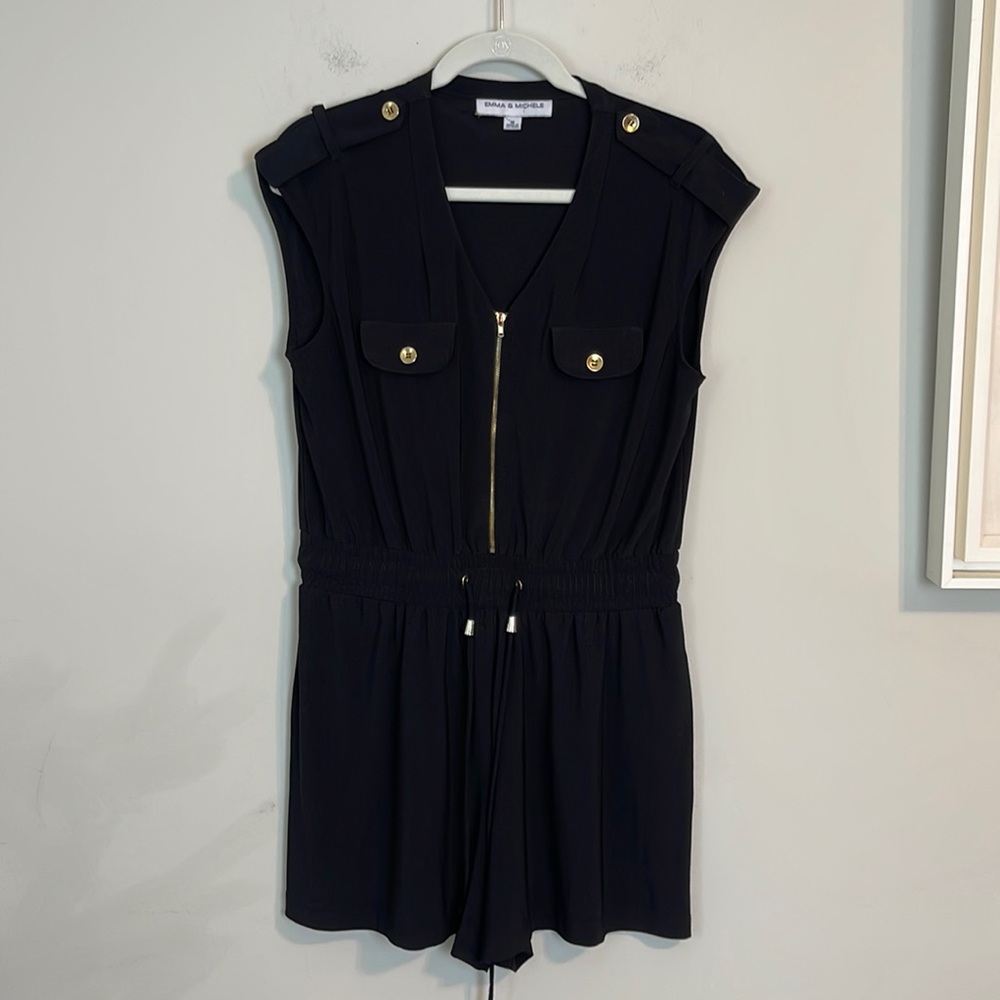 Emma & Michele black romper with gold detail size M